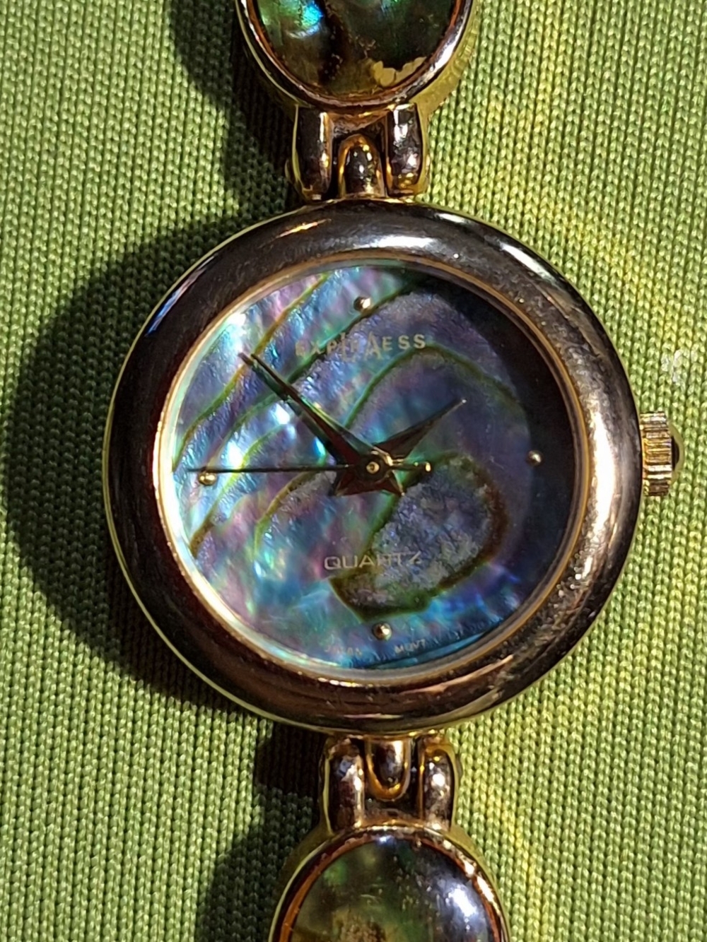 NWT Vintage LA Express Gold Abalone Shell Link Watch 8" - New Battery!